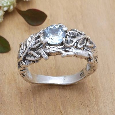 Alternate image for One-Carat Topaz Single Stone Ring with Leafy Motifs Tropical Love