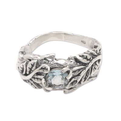 Alternate image for One-Carat Topaz Single Stone Ring with Leafy Motifs Tropical Love