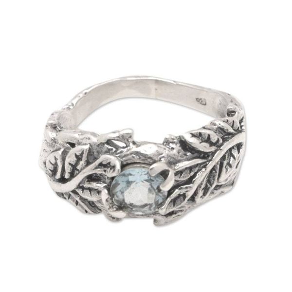 Alternate image for One-Carat Topaz Single Stone Ring with Leafy Motifs Tropical Love