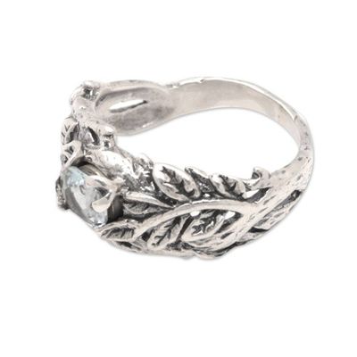 Alternate image for One-Carat Topaz Single Stone Ring with Leafy Motifs Tropical Love