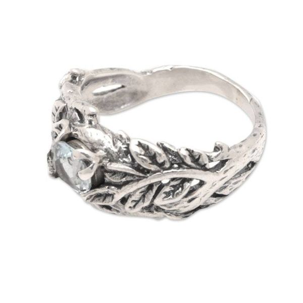 Alternate image for One-Carat Topaz Single Stone Ring with Leafy Motifs Tropical Love