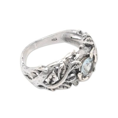 Alternate image for One-Carat Topaz Single Stone Ring with Leafy Motifs Tropical Love