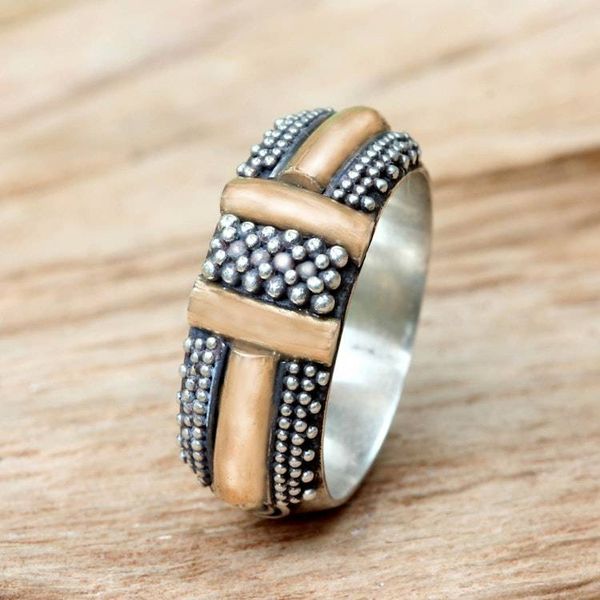 Alternate image for Hand Crafted 18k Gold Accent Sterling Silver Ring Noble Treasure