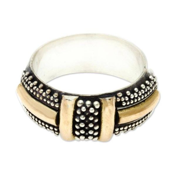Alternate image for Hand Crafted 18k Gold Accent Sterling Silver Ring Noble Treasure