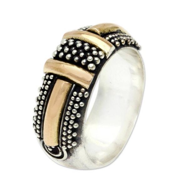 Alternate image for Hand Crafted 18k Gold Accent Sterling Silver Ring Noble Treasure