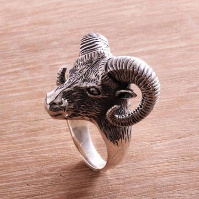 Primary image for Sterling Silver Ram Head Cocktail Ring Crafted in Bali Ram Gaze