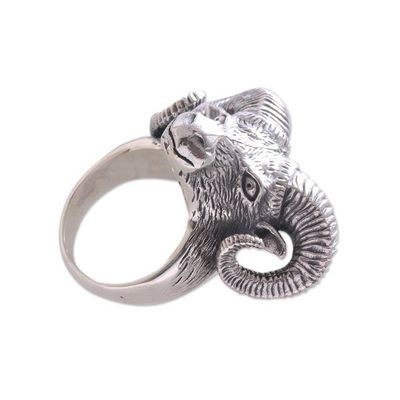 Alternate image for Sterling Silver Ram Head Cocktail Ring Crafted in Bali Ram Gaze