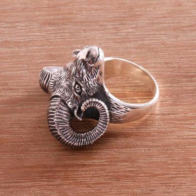Alternate image for Sterling Silver Ram Head Cocktail Ring Crafted in Bali Ram Gaze