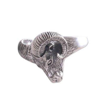 Alternate image for Sterling Silver Ram Head Cocktail Ring Crafted in Bali Ram Gaze