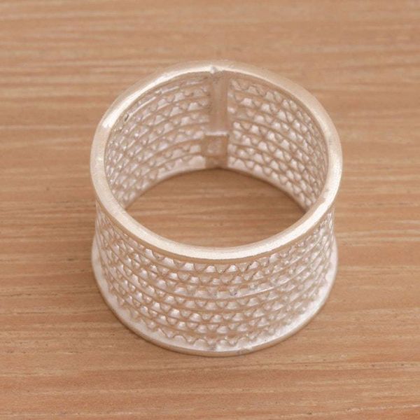 Alternate image for Indonesian Artisan Crafted Wide Sterling Silver Band Ring Javanese Passage