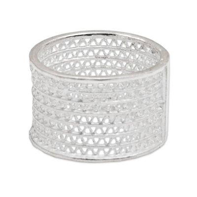 Alternate image for Indonesian Artisan Crafted Wide Sterling Silver Band Ring Javanese Passage