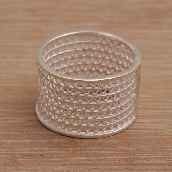 Alternate image for Indonesian Artisan Crafted Wide Sterling Silver Band Ring Javanese Passage