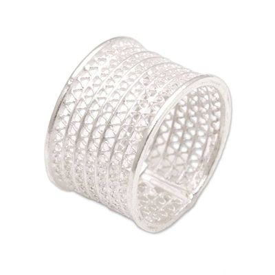 Alternate image for Indonesian Artisan Crafted Wide Sterling Silver Band Ring Javanese Passage