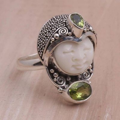 Primary image for Peridot and 925 Silver Face Shaped Cocktail Ring from Bali Moonlight Prince