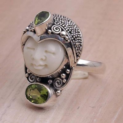 Alternate image for Peridot and 925 Silver Face Shaped Cocktail Ring from Bali Moonlight Prince