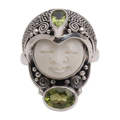 Alternate image for Peridot and 925 Silver Face Shaped Cocktail Ring from Bali Moonlight Prince