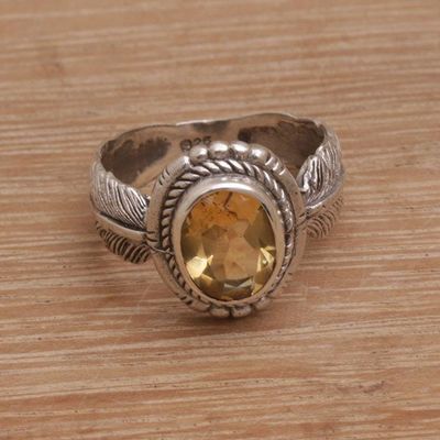 Primary image for Handmade 925 Sterling Silver Citrine Feather Cocktail Ring Band of Feathers