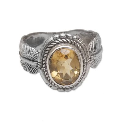 Alternate image for Handmade 925 Sterling Silver Citrine Feather Cocktail Ring Band of Feathers