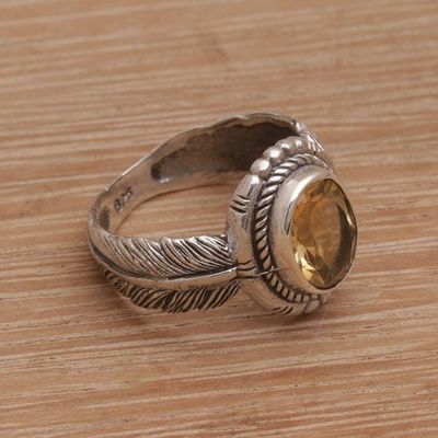 Alternate image for Handmade 925 Sterling Silver Citrine Feather Cocktail Ring Band of Feathers