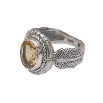 Alternate image for Handmade 925 Sterling Silver Citrine Feather Cocktail Ring Band of Feathers
