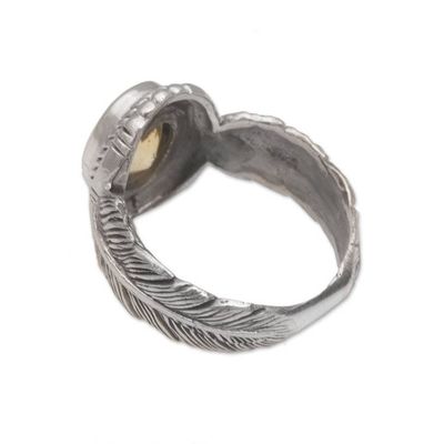 Alternate image for Handmade 925 Sterling Silver Citrine Feather Cocktail Ring Band of Feathers