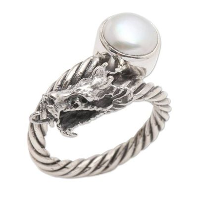 Alternate image for Sterling Silver and Cultured Pearl Serpent Ring Naga Basuki