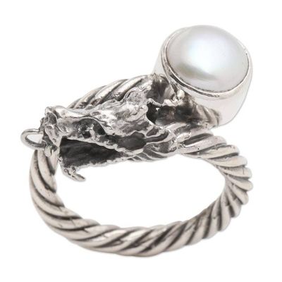 Alternate image for Sterling Silver and Cultured Pearl Serpent Ring Naga Basuki