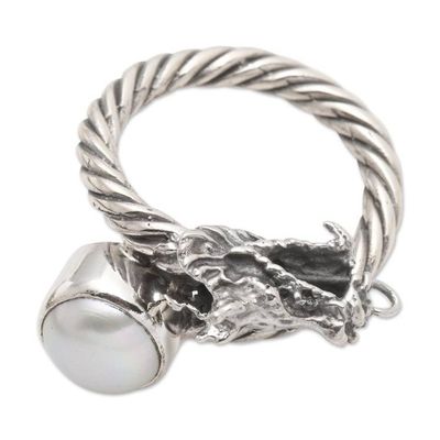 Alternate image for Sterling Silver and Cultured Pearl Serpent Ring Naga Basuki