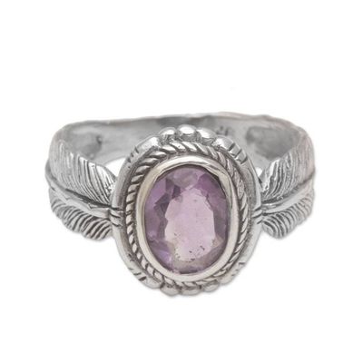 Primary image for Handmade 925 Sterling Silver Amethyst Cocktail Ring Band of Feathers