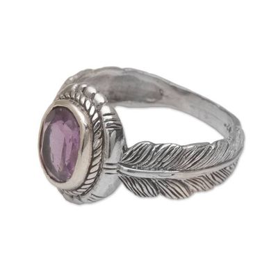 Alternate image for Handmade 925 Sterling Silver Amethyst Cocktail Ring Band of Feathers