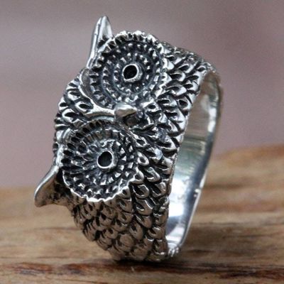 Alternate image for Silver Owl Ring Watchful Owl