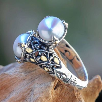 Alternate image for Pearl Sterling Silver Wrap Rings with 18k Gold Plate Accents Twin Snowdrops