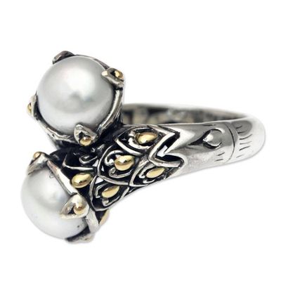 Alternate image for Pearl Sterling Silver Wrap Rings with 18k Gold Plate Accents Twin Snowdrops