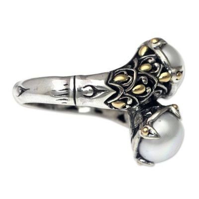 Alternate image for Pearl Sterling Silver Wrap Rings with 18k Gold Plate Accents Twin Snowdrops
