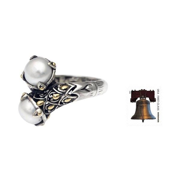 Alternate image for Pearl Sterling Silver Wrap Rings with 18k Gold Plate Accents Twin Snowdrops