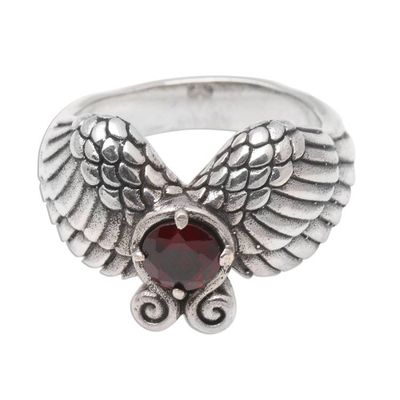 Alternate image for Wing Motif Garnet Band Ring from Bali Winged Glitter