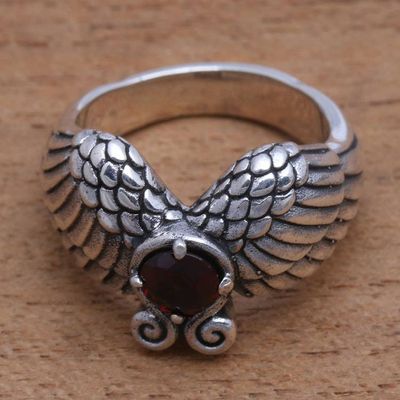 Alternate image for Wing Motif Garnet Band Ring from Bali Winged Glitter