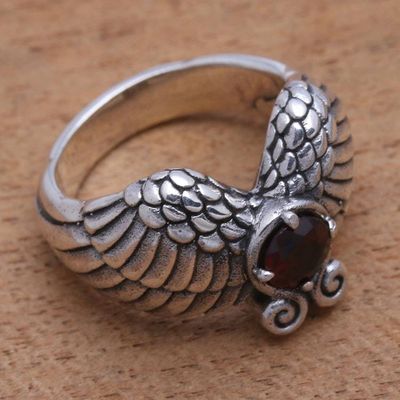 Alternate image for Wing Motif Garnet Band Ring from Bali Winged Glitter