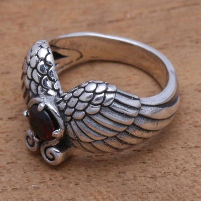 Alternate image for Wing Motif Garnet Band Ring from Bali Winged Glitter