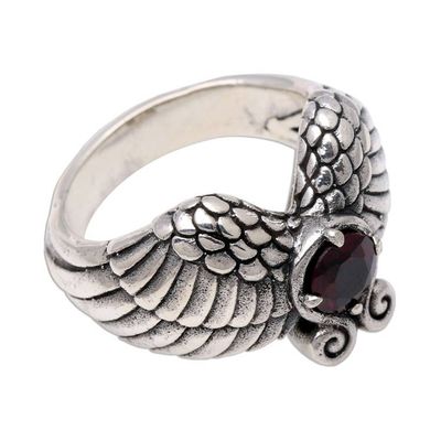 Alternate image for Wing Motif Garnet Band Ring from Bali Winged Glitter