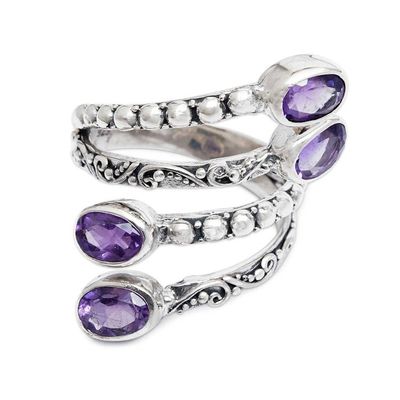 Alternate image for Faceted Amethyst and Sterling Silver Wrap Ring from Bali Enchanted Roots