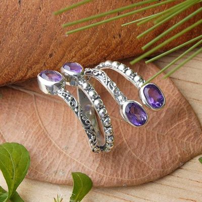 Alternate image for Faceted Amethyst and Sterling Silver Wrap Ring from Bali Enchanted Roots