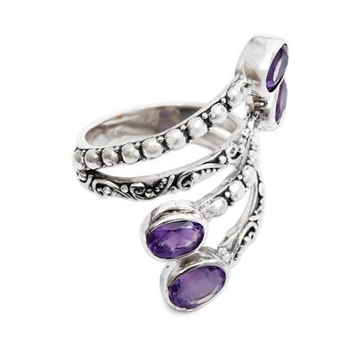 Alternate image for Faceted Amethyst and Sterling Silver Wrap Ring from Bali Enchanted Roots