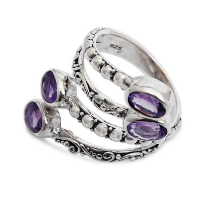 Alternate image for Faceted Amethyst and Sterling Silver Wrap Ring from Bali Enchanted Roots