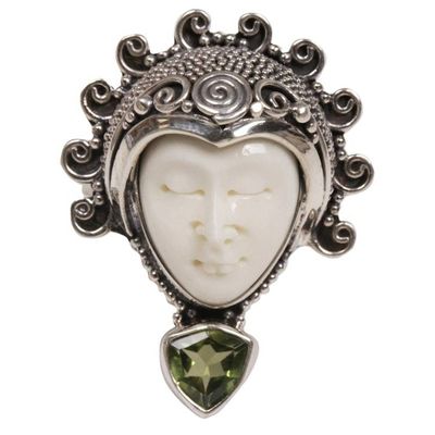 Primary image for Peridot Sterling Silver Bone Cocktail Ring from Indonesia Saraswati Face in Green