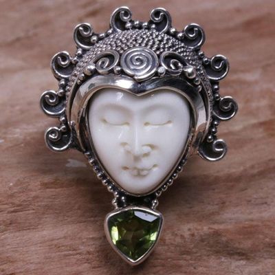 Alternate image for Peridot Sterling Silver Bone Cocktail Ring from Indonesia Saraswati Face in Green