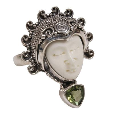 Alternate image for Peridot Sterling Silver Bone Cocktail Ring from Indonesia Saraswati Face in Green