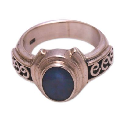 Alternate image for Opal Doublet Sterling Silver with Swirl Motifs Ring Opal Sky