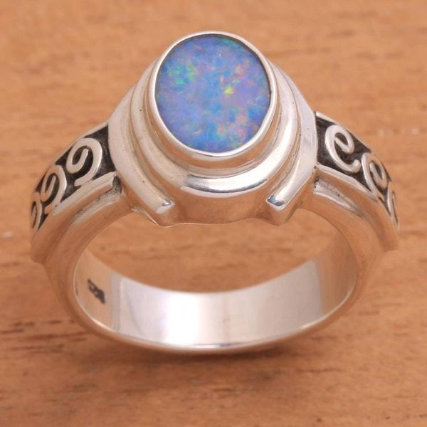 Alternate image for Opal Doublet Sterling Silver with Swirl Motifs Ring Opal Sky