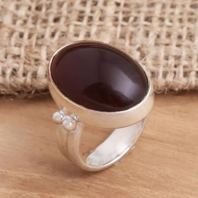Alternate image for Domed Red-Hued Amber and Sterling Silver Cocktail Ring Blazing Pool